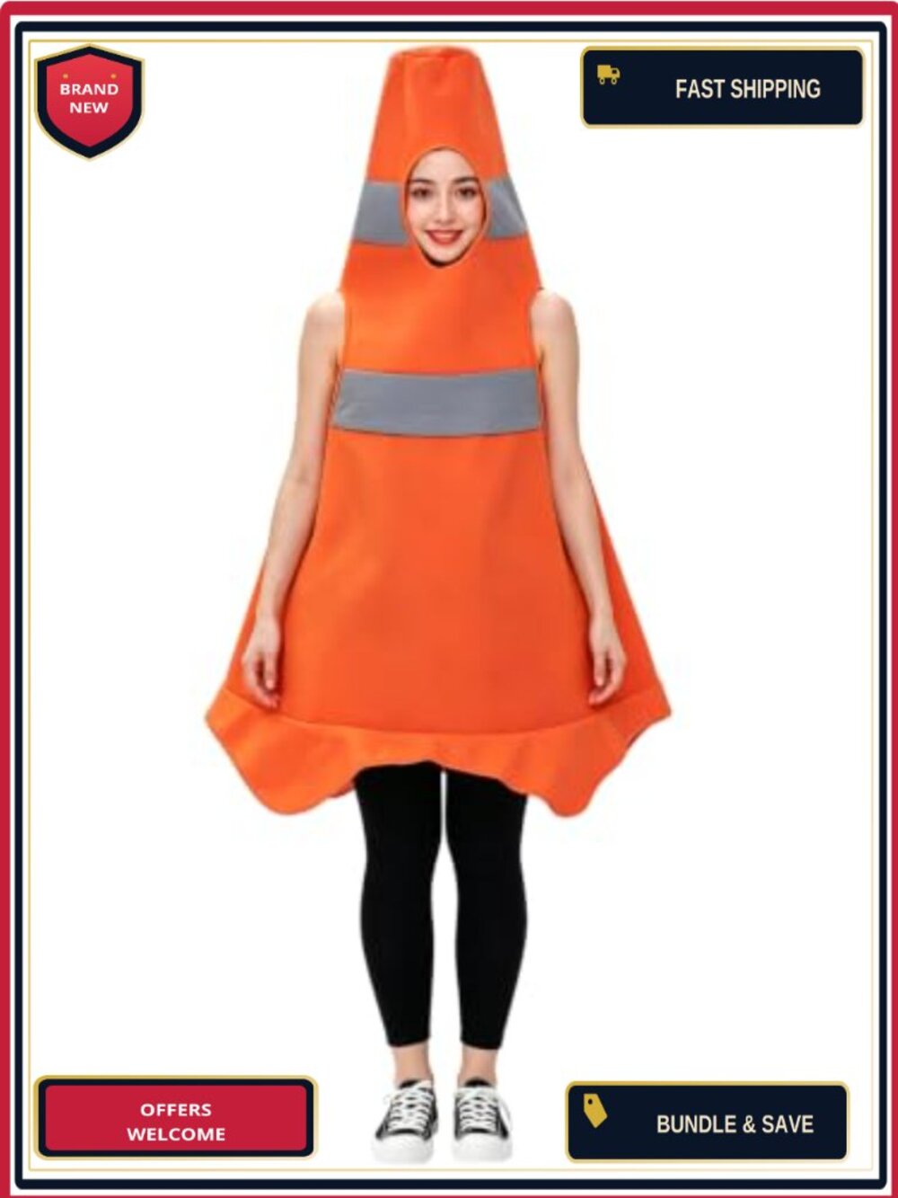 Women's Construction Cone Halloween Costume Dress Up Funny Party Dress